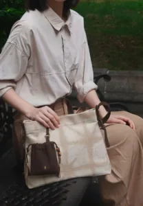 Tea dyeing crossbody bag Amber tea pattern — artisan product image by Ginkgoods