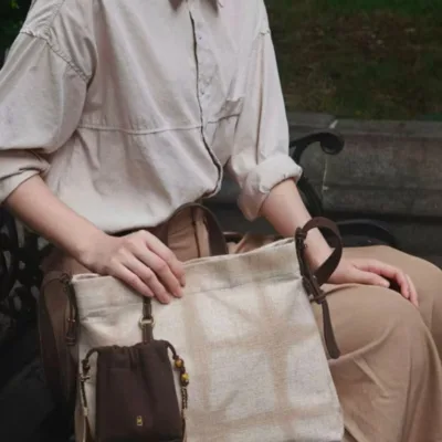 Tea dyeing crossbody bag Amber tea pattern — artisan product image by Ginkgoods