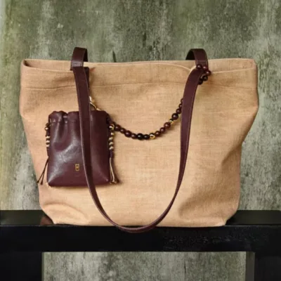 Tea dyeing tote wrapped in red dates and browns — artisan product image by Ginkgoods