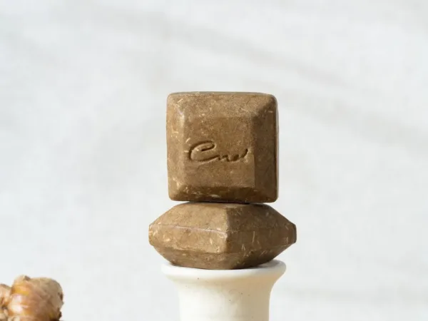 Herbal amino shampoo bar detail with vitex seed and jujube root cleansing concept
